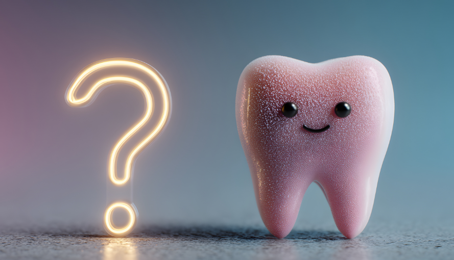 3D cartoon tooth and question mark